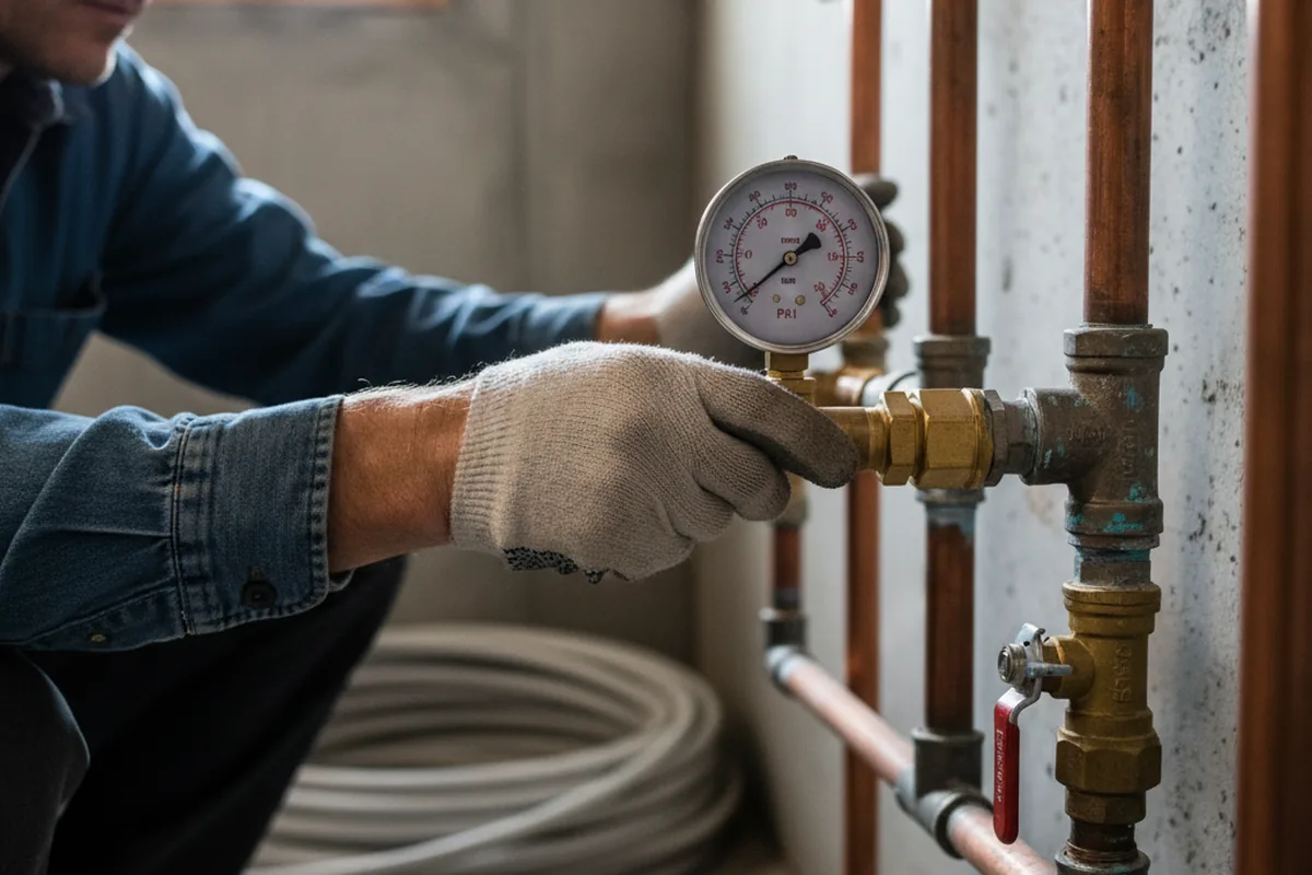Pressure testing a repaired line during Water Line Repair in Centerport